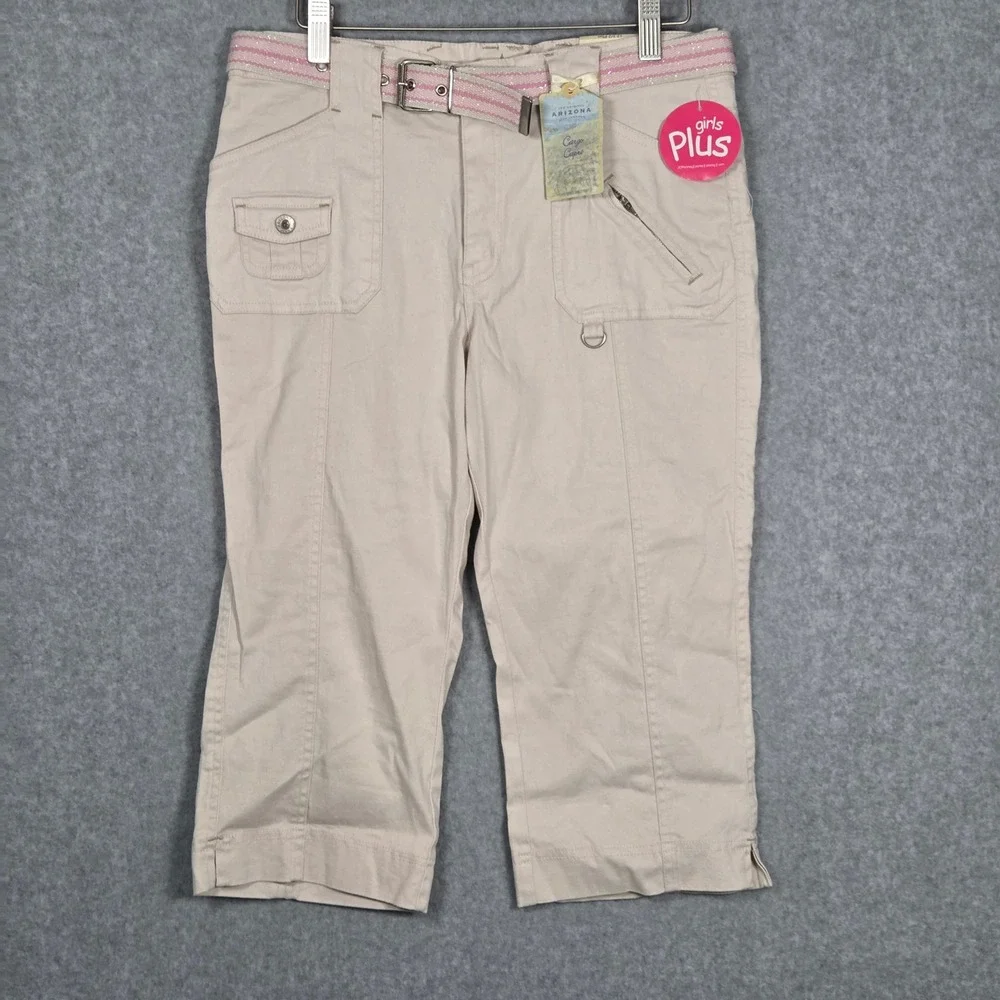 NEW Arizona Girl 12 Large Deadstock Cargo Capri Pants Light Tan w/ Belt Y2K 2000